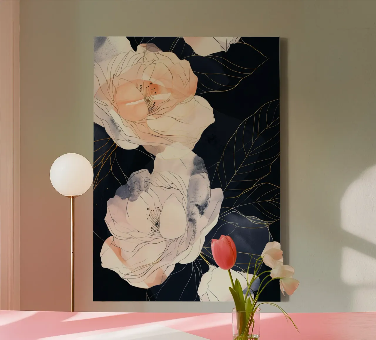 Rose bianche e nere tela con Cornice a cassetta da Justyna Jaszke JBJart