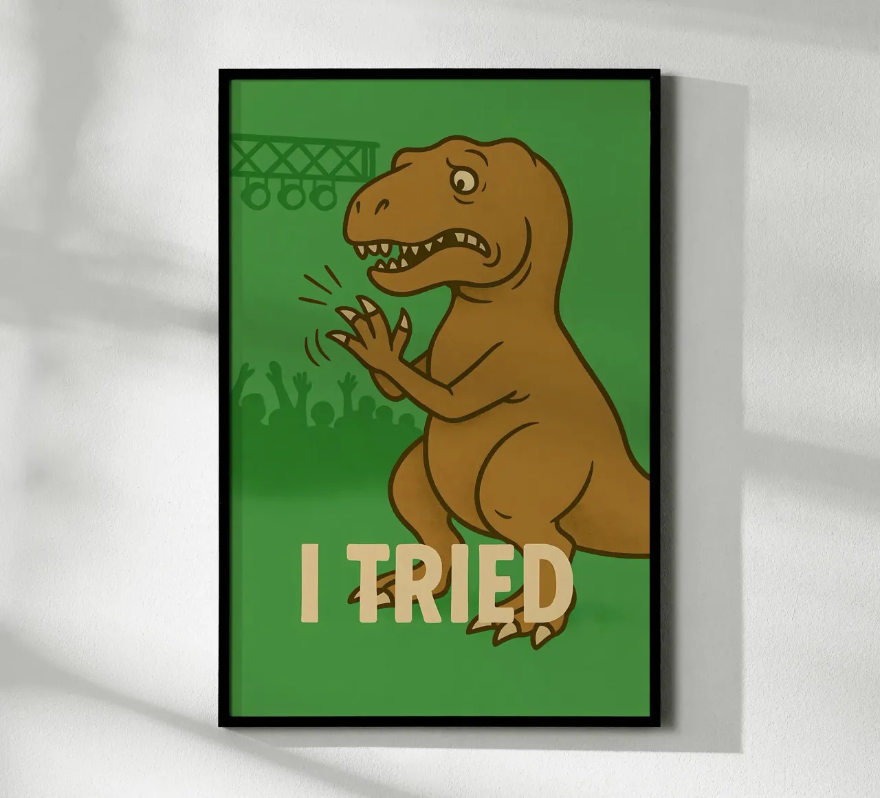 Meme divertente sul T-rex poster con telaio in plastica da Funny Humor Art