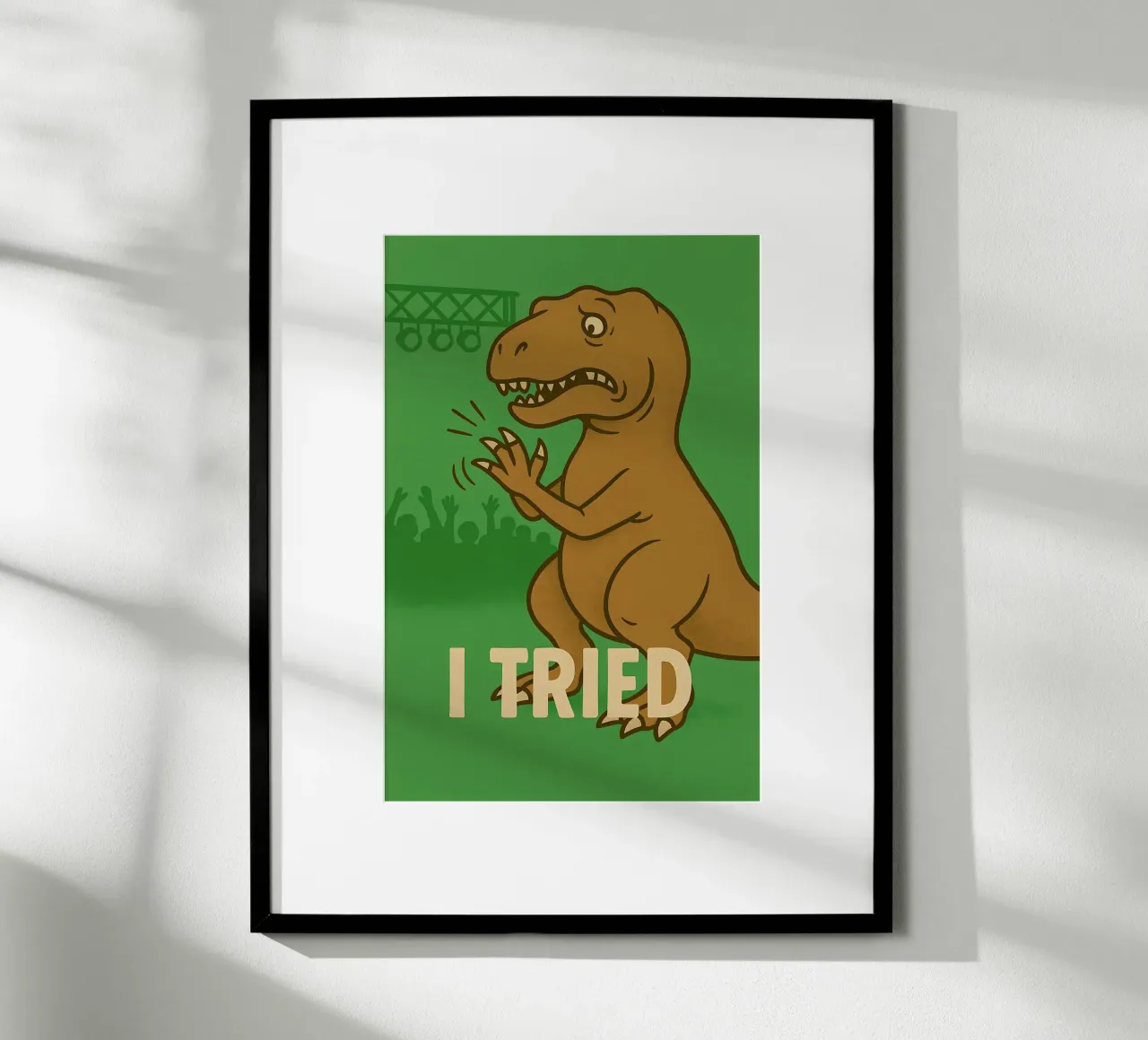 Meme divertente sul T-rex poster con telaio in plastica da Funny Humor Art