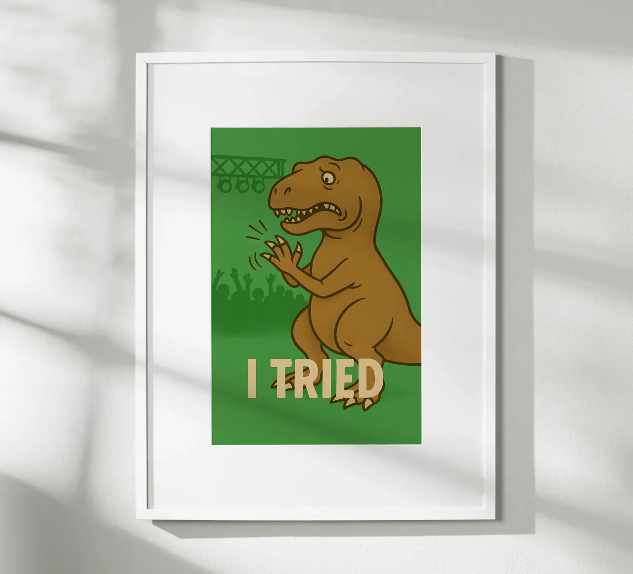 Meme divertente sul T-rex poster con telaio in plastica da Funny Humor Art