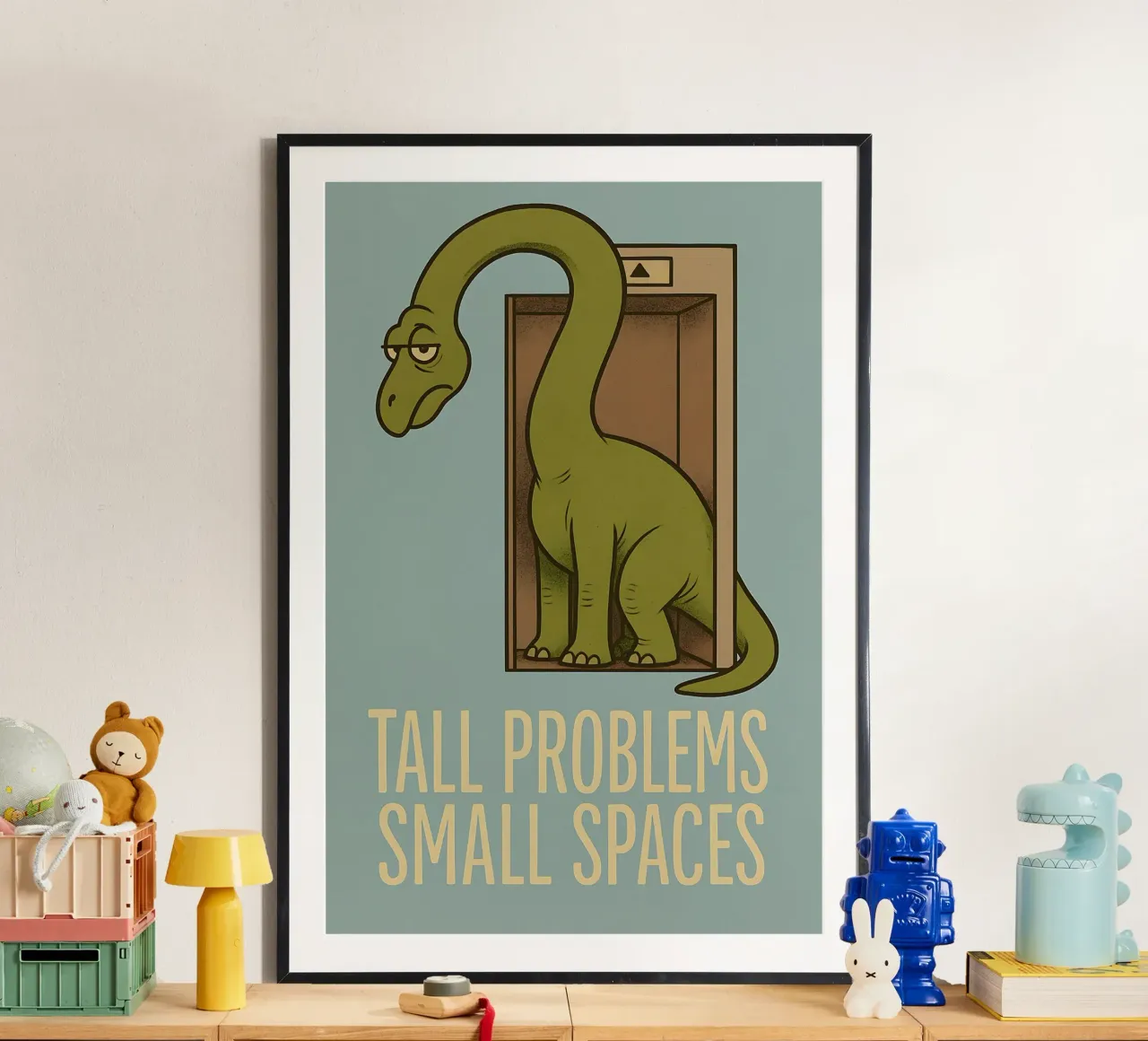 Meme divertente sul brachiosauro poster con telaio in alluminio da Funny Humor Art