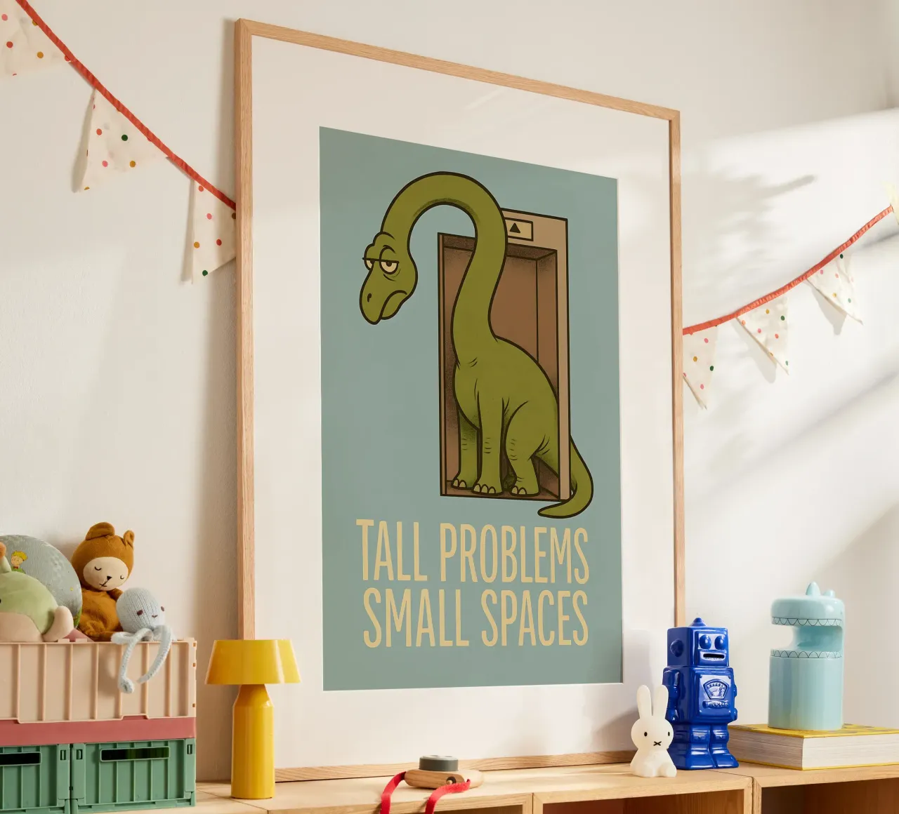Meme divertente sul brachiosauro poster con telaio in alluminio da Funny Humor Art