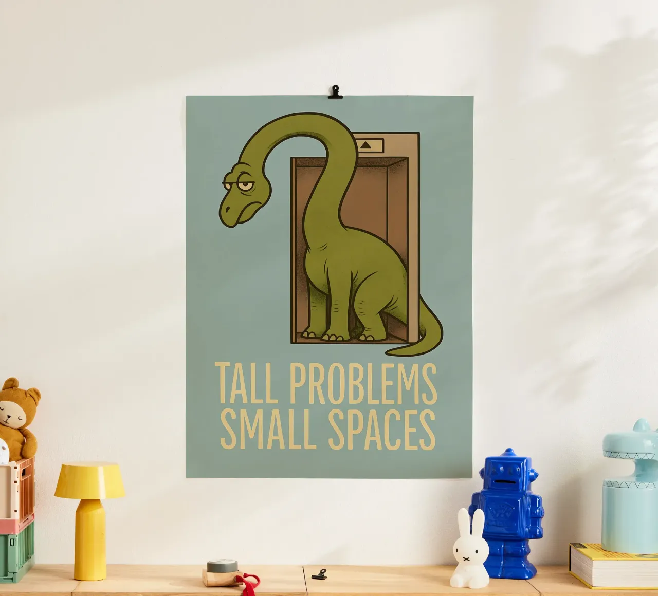 Meme divertente sul brachiosauro poster con telaio in alluminio da Funny Humor Art