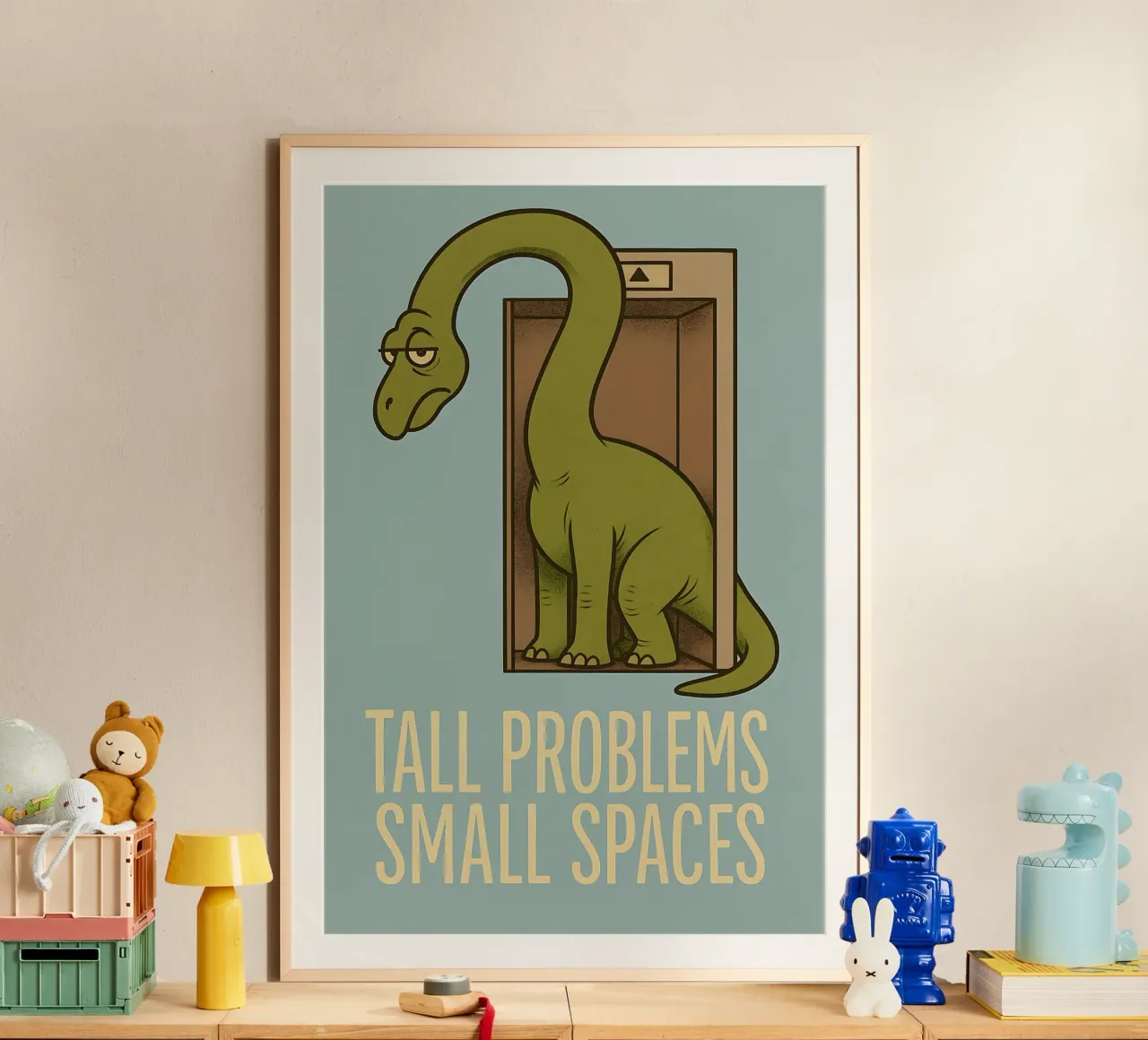 Meme divertente sul brachiosauro poster con telaio in alluminio da Funny Humor Art