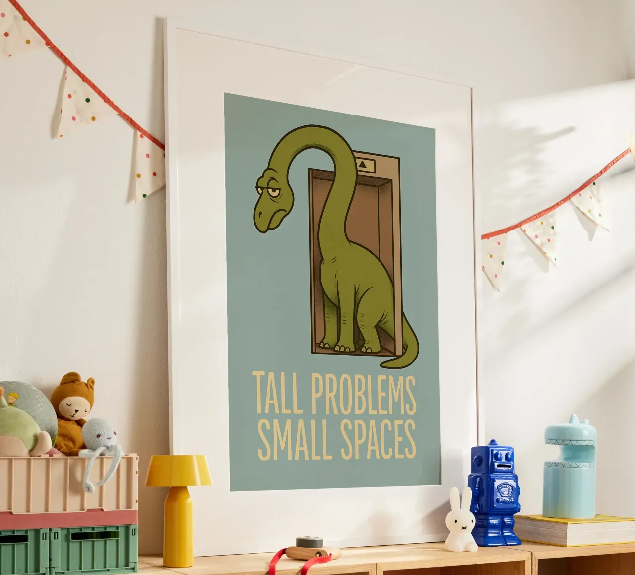 Meme divertente sul brachiosauro poster con telaio in alluminio da Funny Humor Art