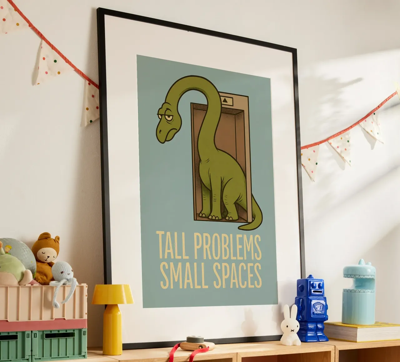 Meme divertente sul brachiosauro poster con telaio in alluminio da Funny Humor Art