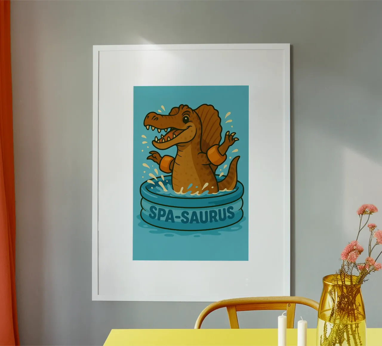 Meme divertente Spinosaurus poster con telaio in legno da Funny Humor Art