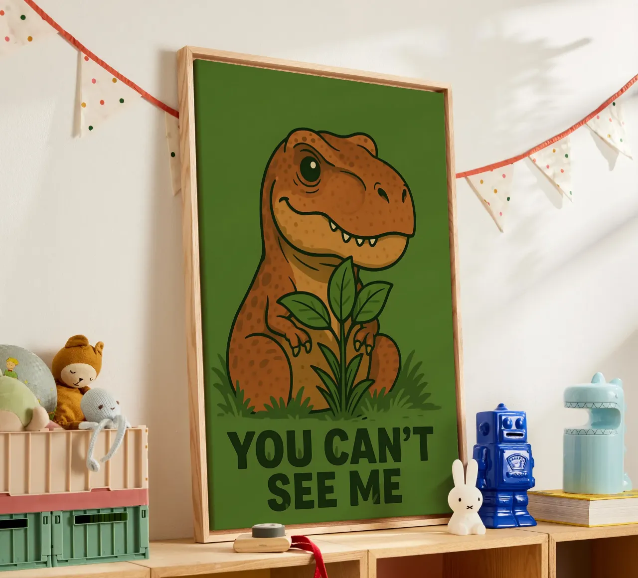 Funny T. rex Meme canvas met Baklijst van Funny Humor Art