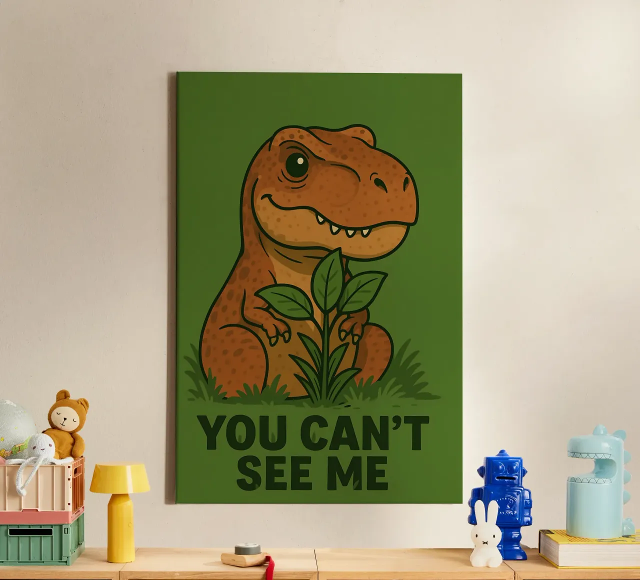 Funny T. rex Meme canvas met Baklijst van Funny Humor Art