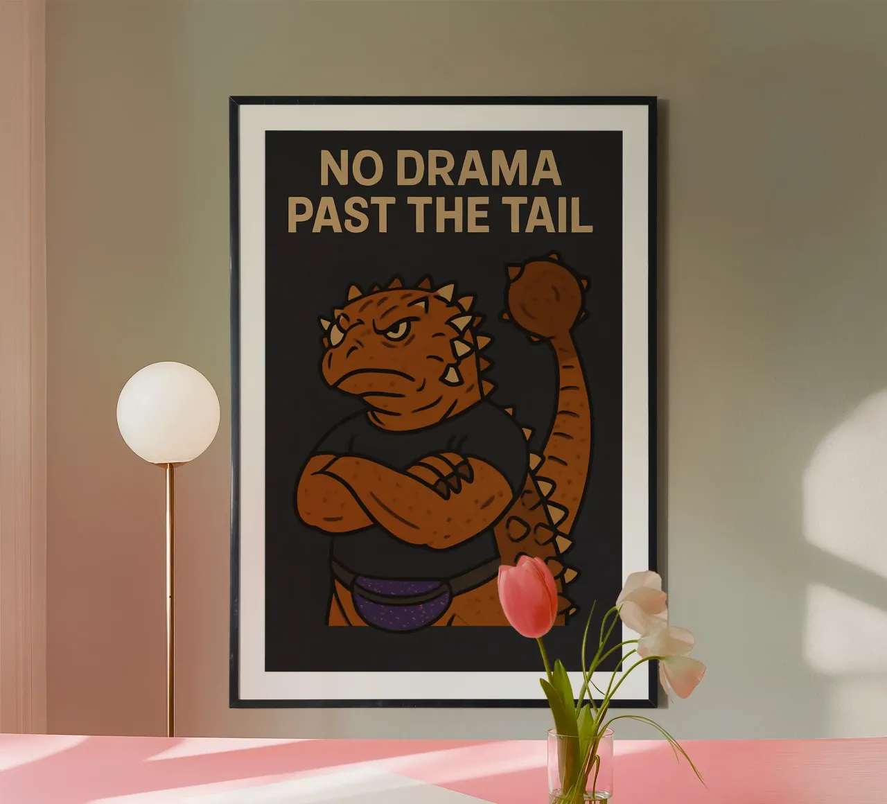 Meme divertente sull'anchilosauro poster con telaio in legno da Funny Humor Art