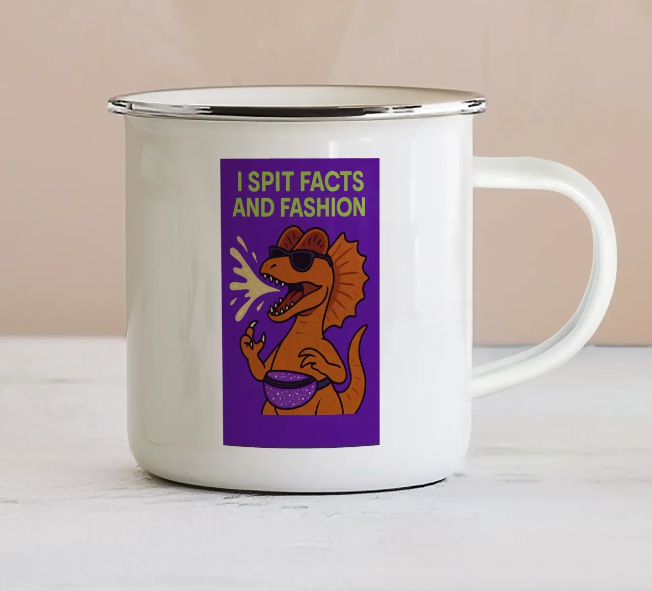 Meme divertente Dilophosaurus tazza in smalto da Funny Humor Art