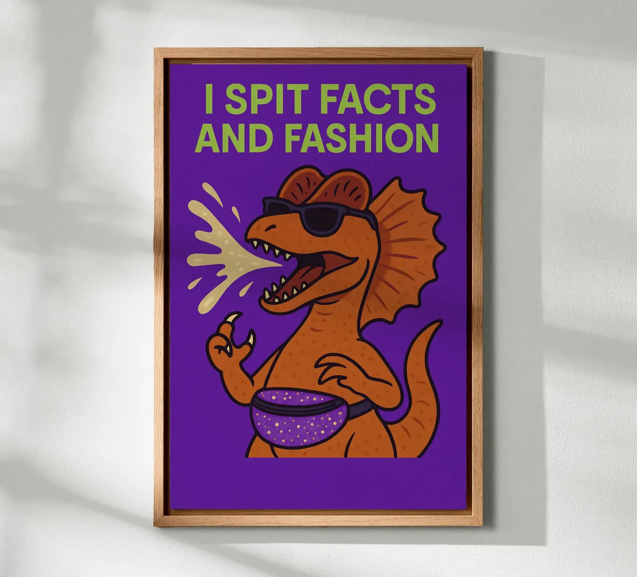 Funny Dilophosaurus meme canvas with Floater frame by Funny Humor Art