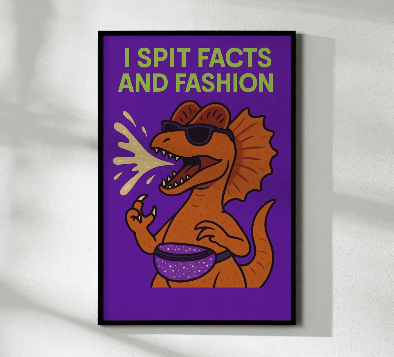 Meme divertente Dilophosaurus poster con telaio in legno da Funny Humor Art