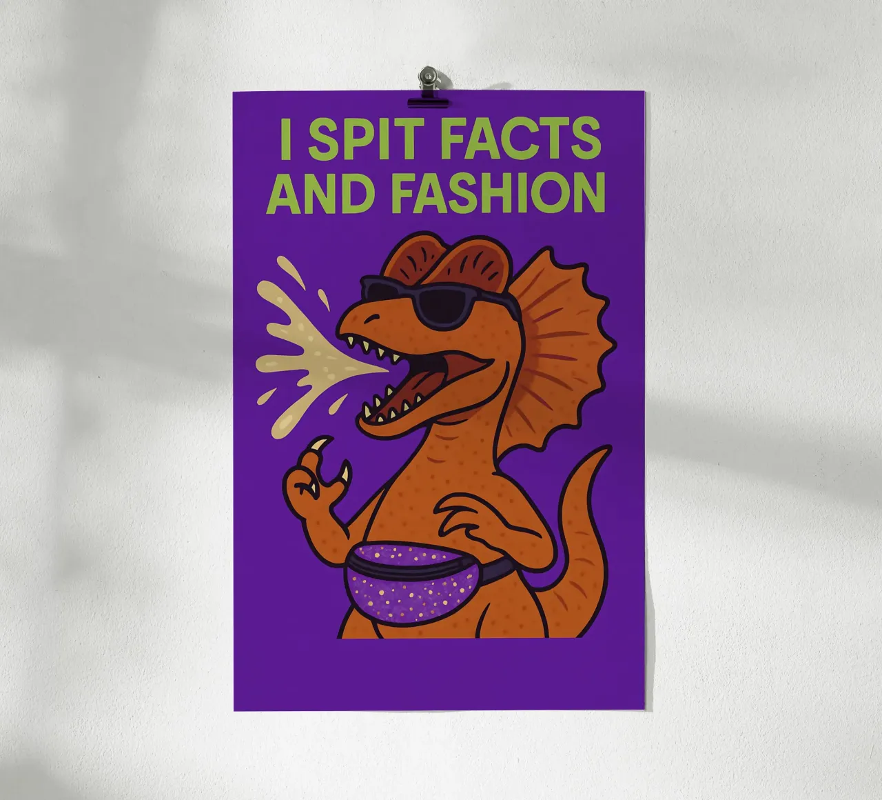 Meme divertente Dilophosaurus poster con telaio in legno da Funny Humor Art