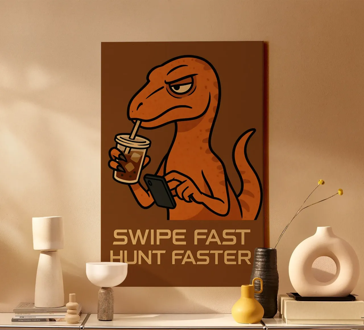 Funny Velociraptor meme canvas with Floater frame by Funny Humor Art