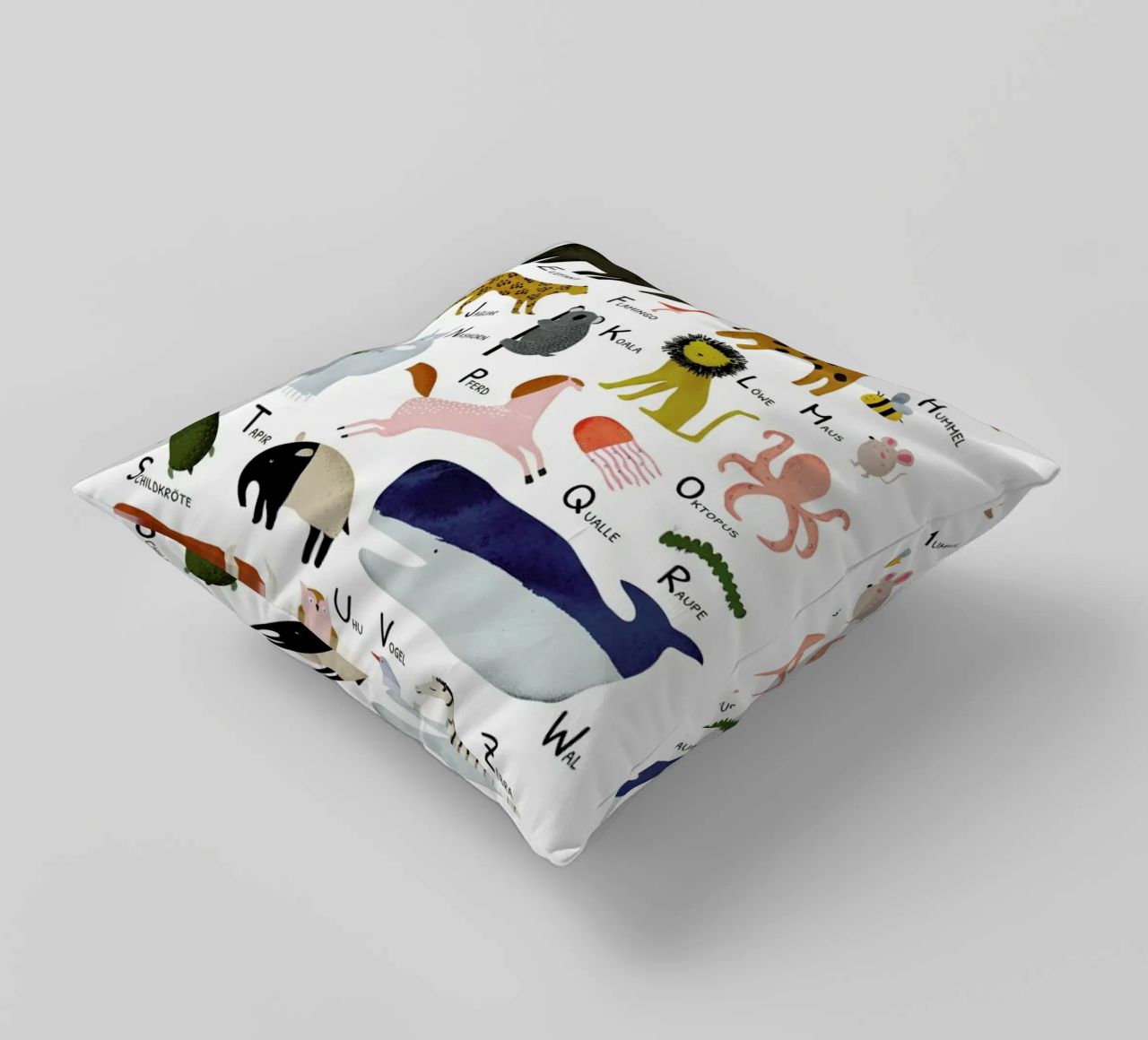 Tiere von A bis Z decorative cushion by Little Flourishes