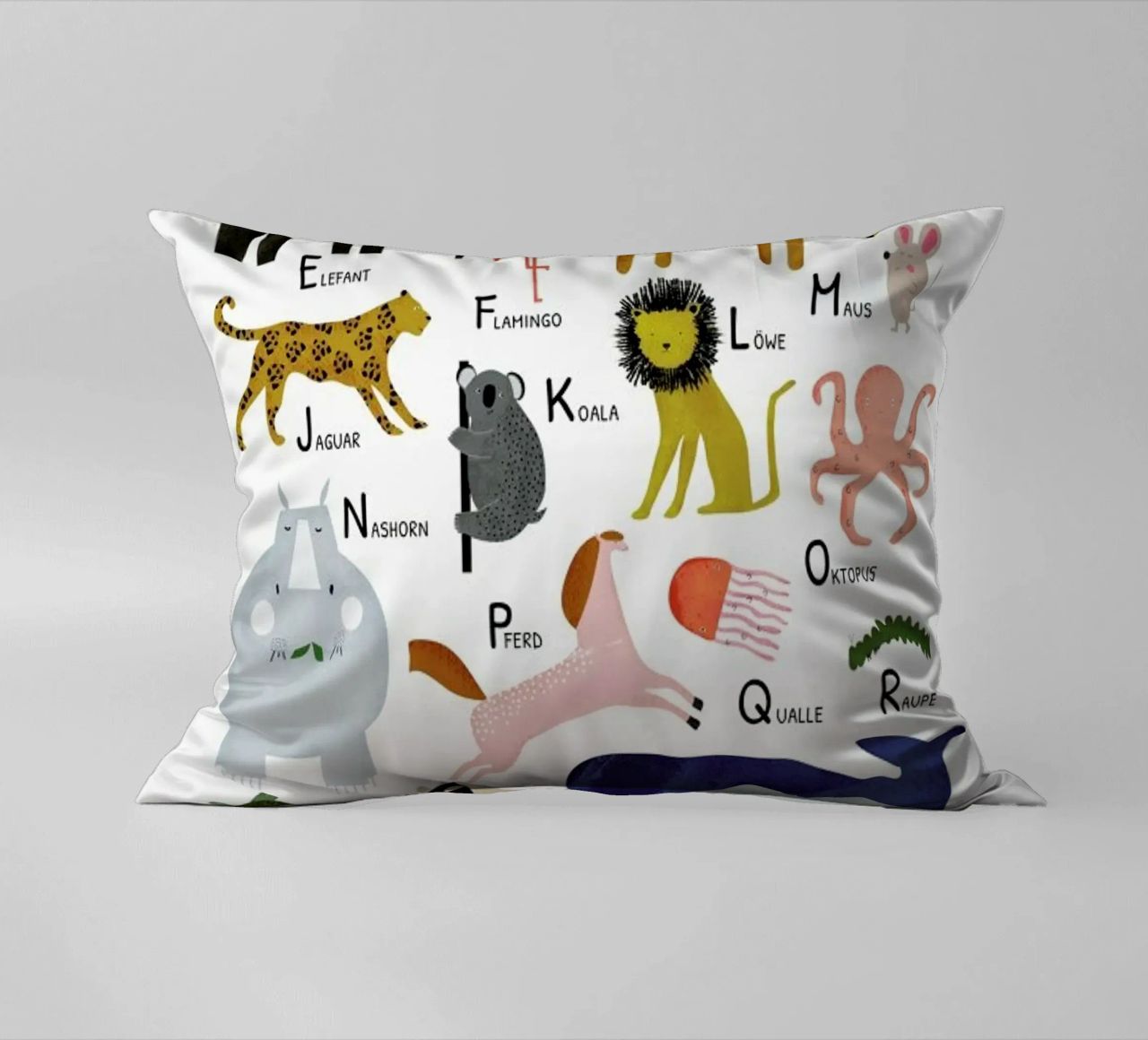 Tiere von A bis Z decorative cushion by Little Flourishes