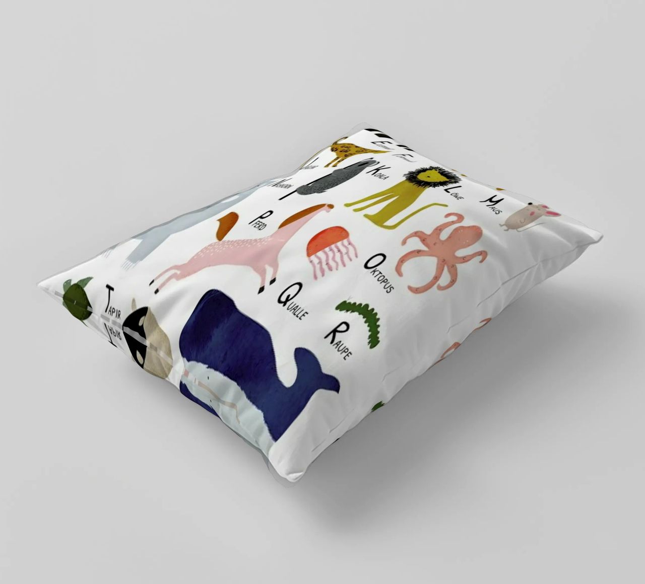 Tiere von A bis Z decorative cushion by Little Flourishes