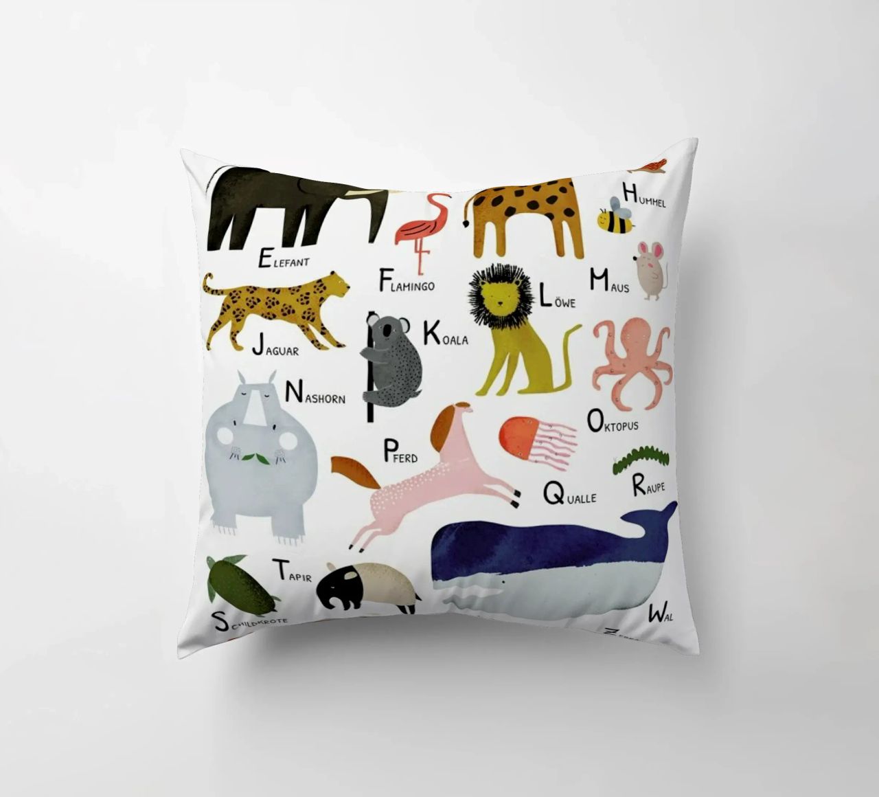 Tiere von A bis Z decorative cushion by Little Flourishes