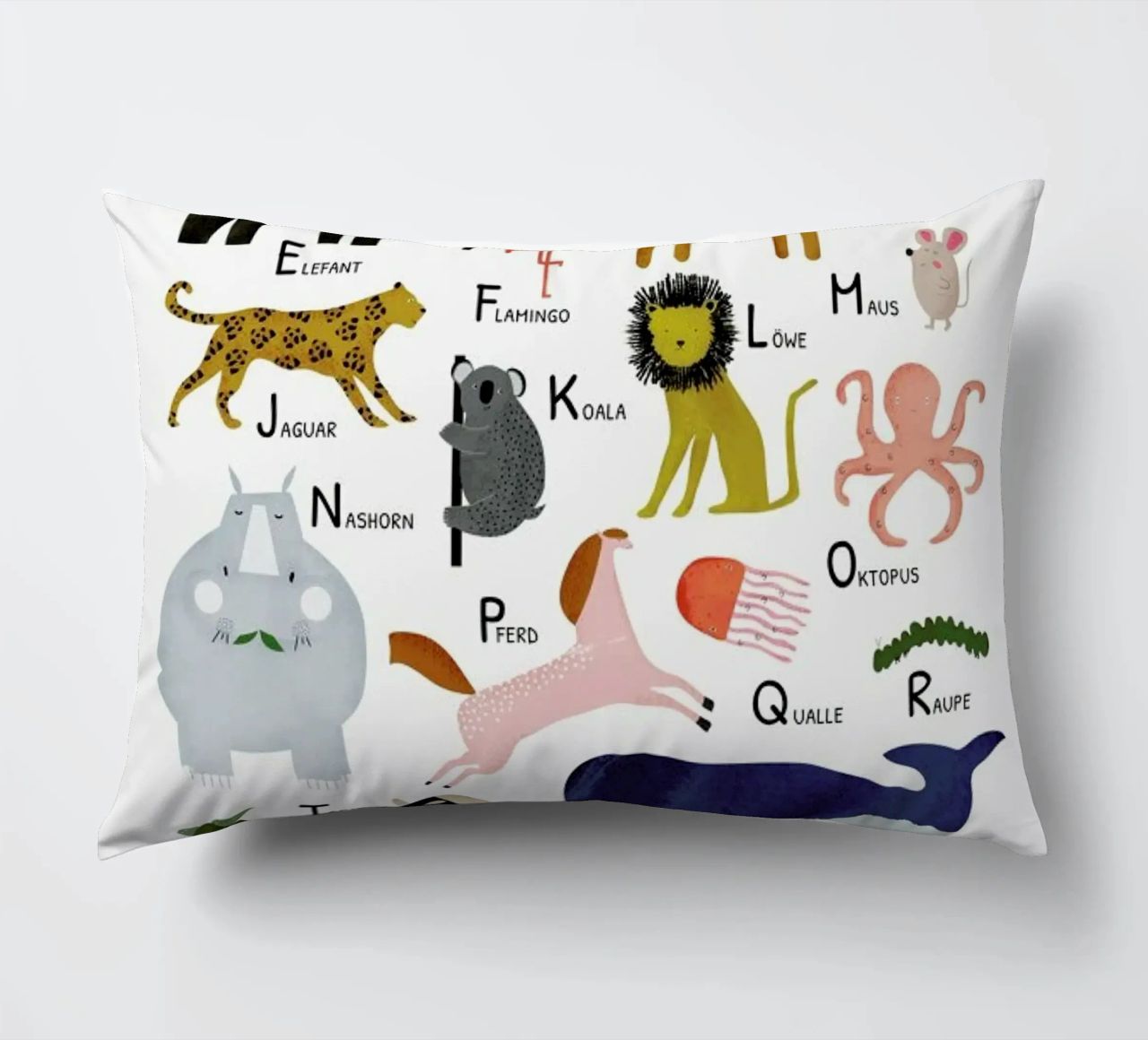 Tiere von A bis Z decorative cushion by Little Flourishes