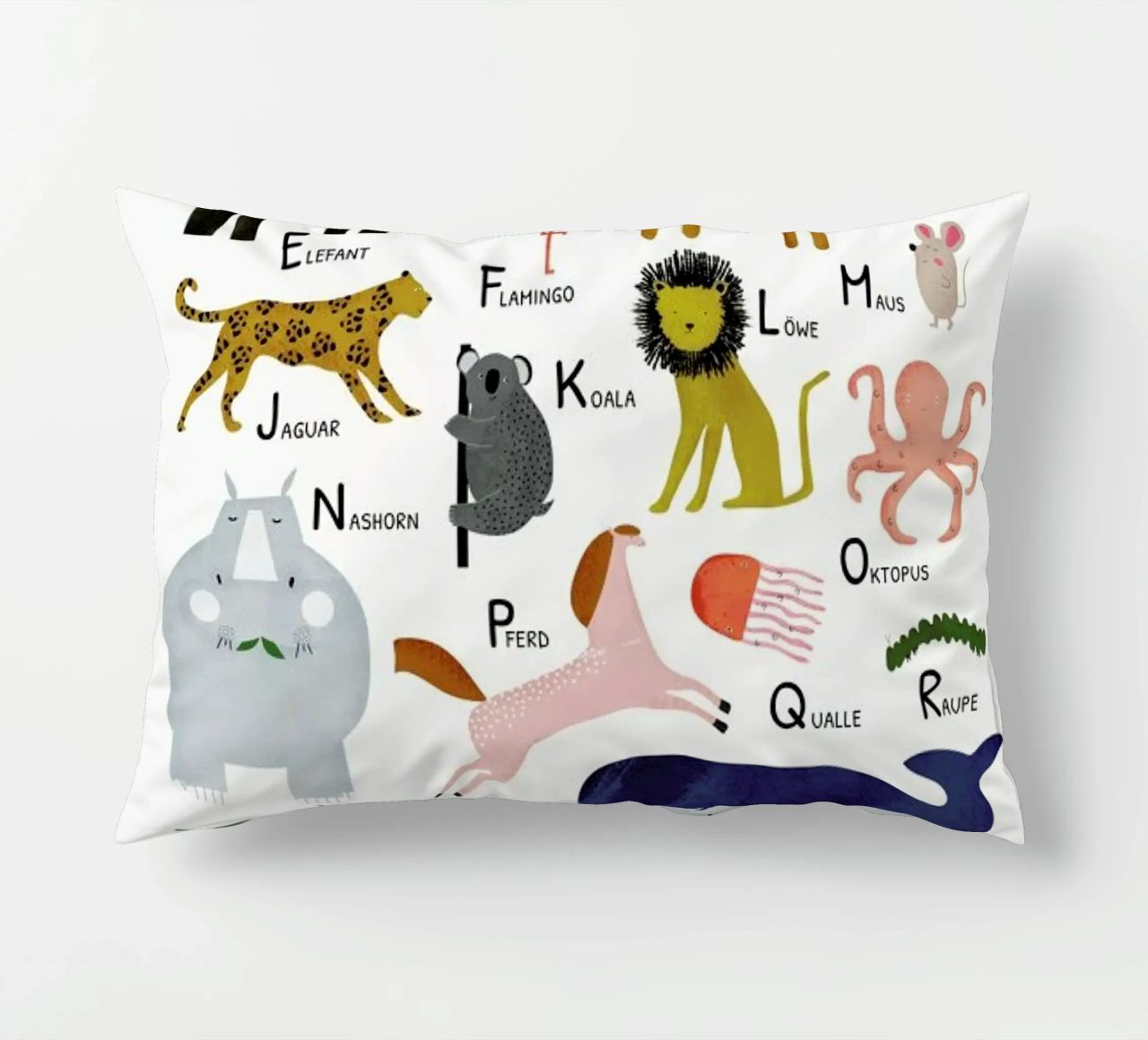 Tiere von A bis Z decorative cushion by Little Flourishes