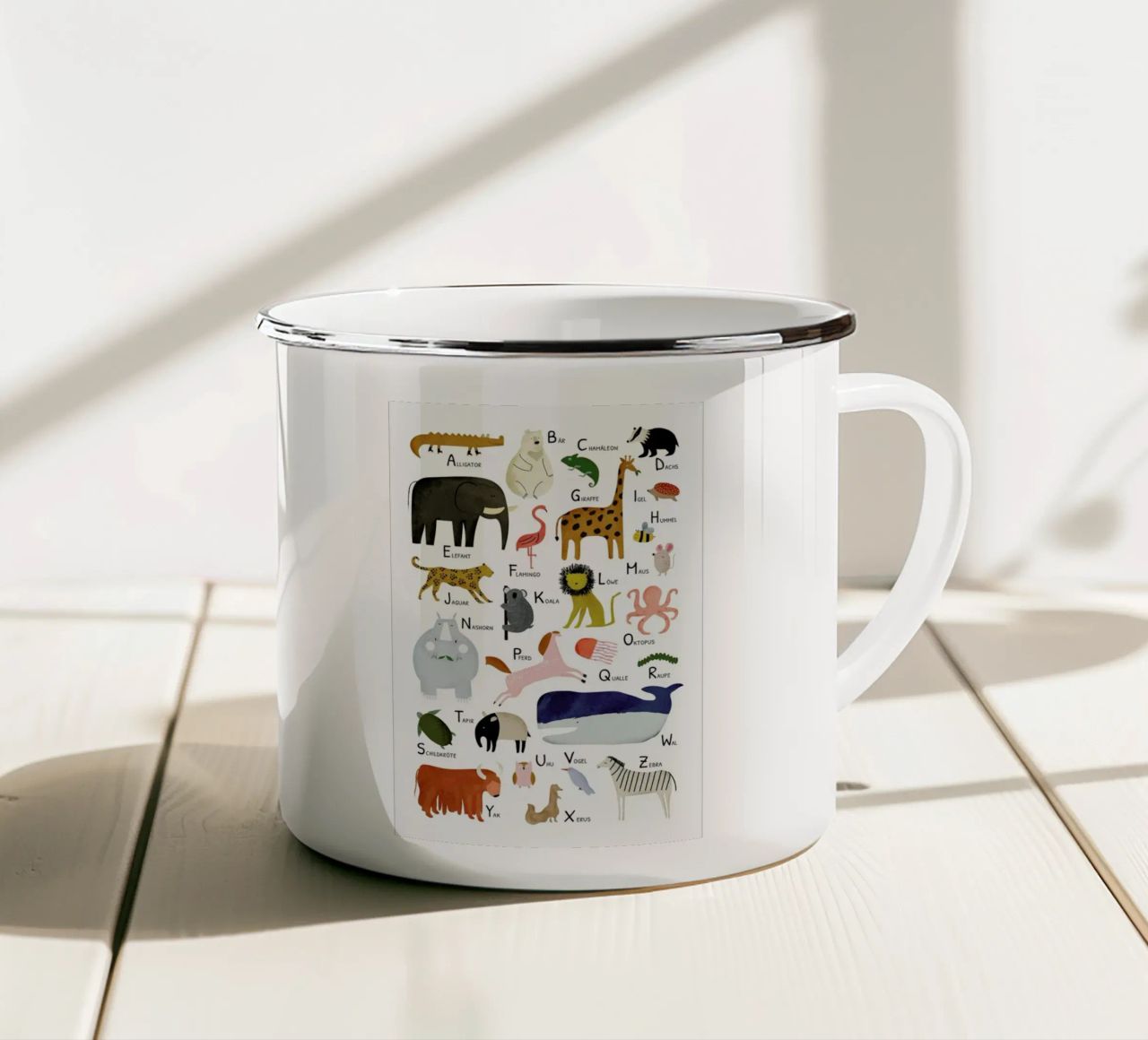 Tiere von A bis Z Emaille Tasse von Little Flourishes