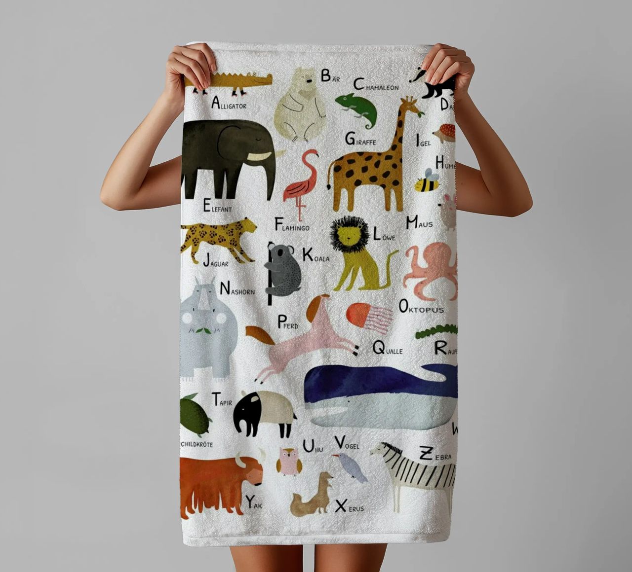 Tiere von A bis Z towel by Little Flourishes