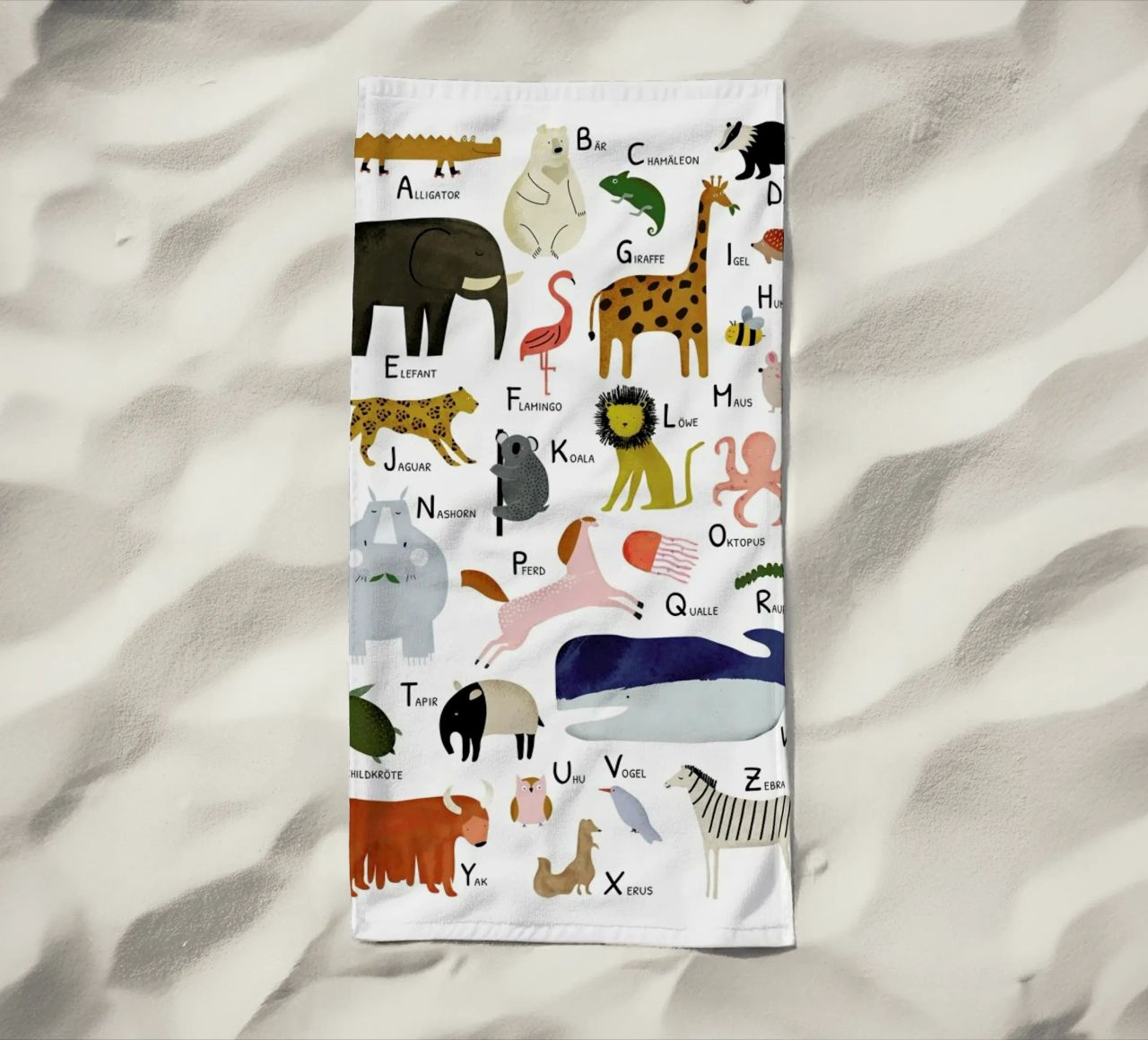 Tiere von A bis Z beach towel by Little Flourishes
