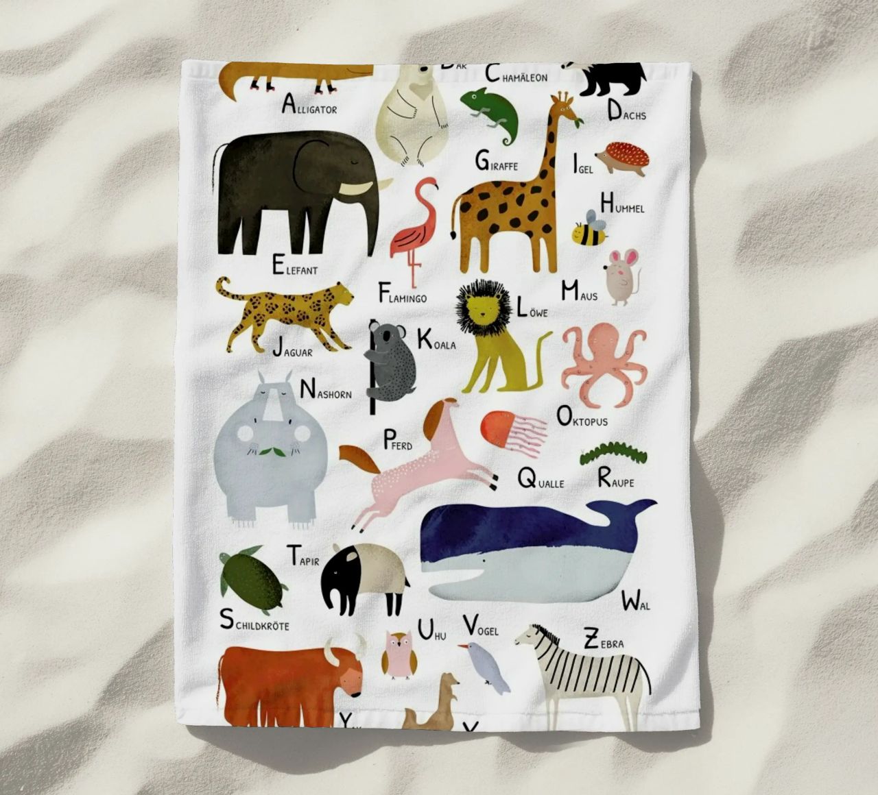 Tiere von A bis Z beach towel by Little Flourishes