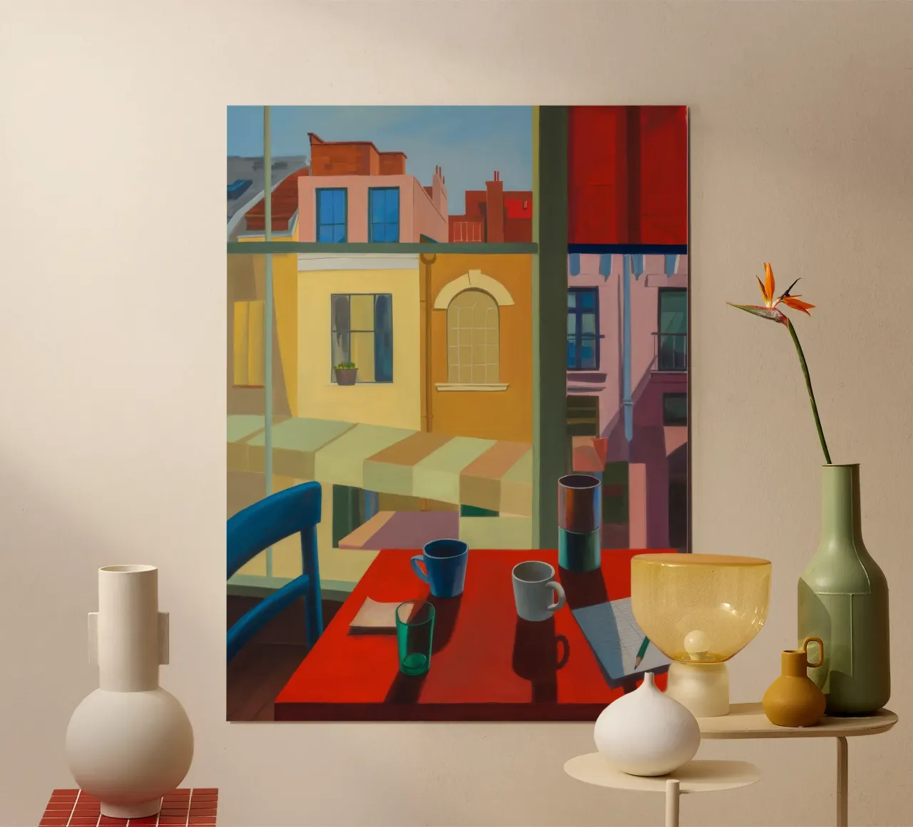 Prospettiva rosso tramonto poster con telaio in legno da Mystic Grain