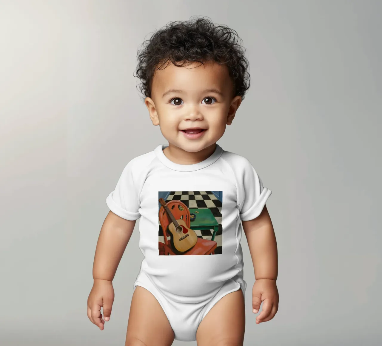 Harmony Through Strings short-sleeve baby romper by Mystic Grain