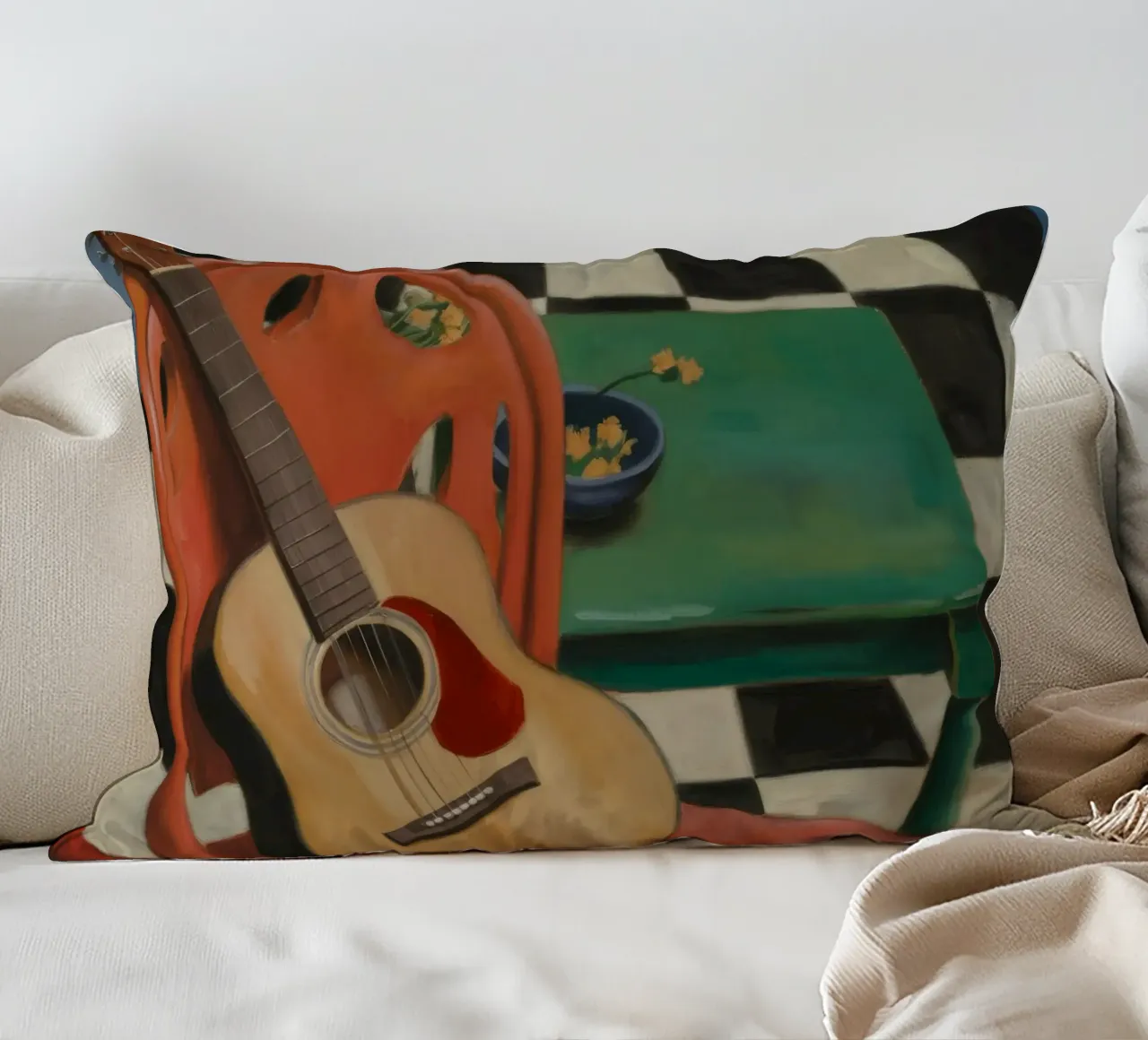 Harmony Through Strings decorative cushion by Mystic Grain