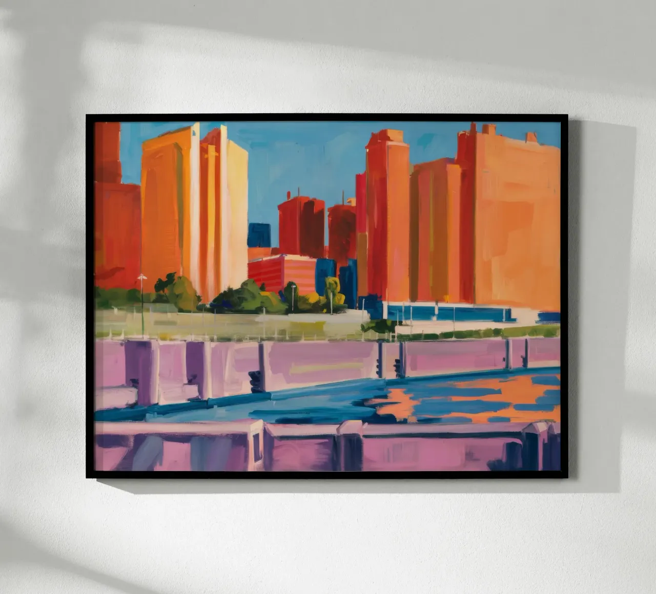 Impulso della città del tramonto poster con telaio in plastica da Mystic Grain