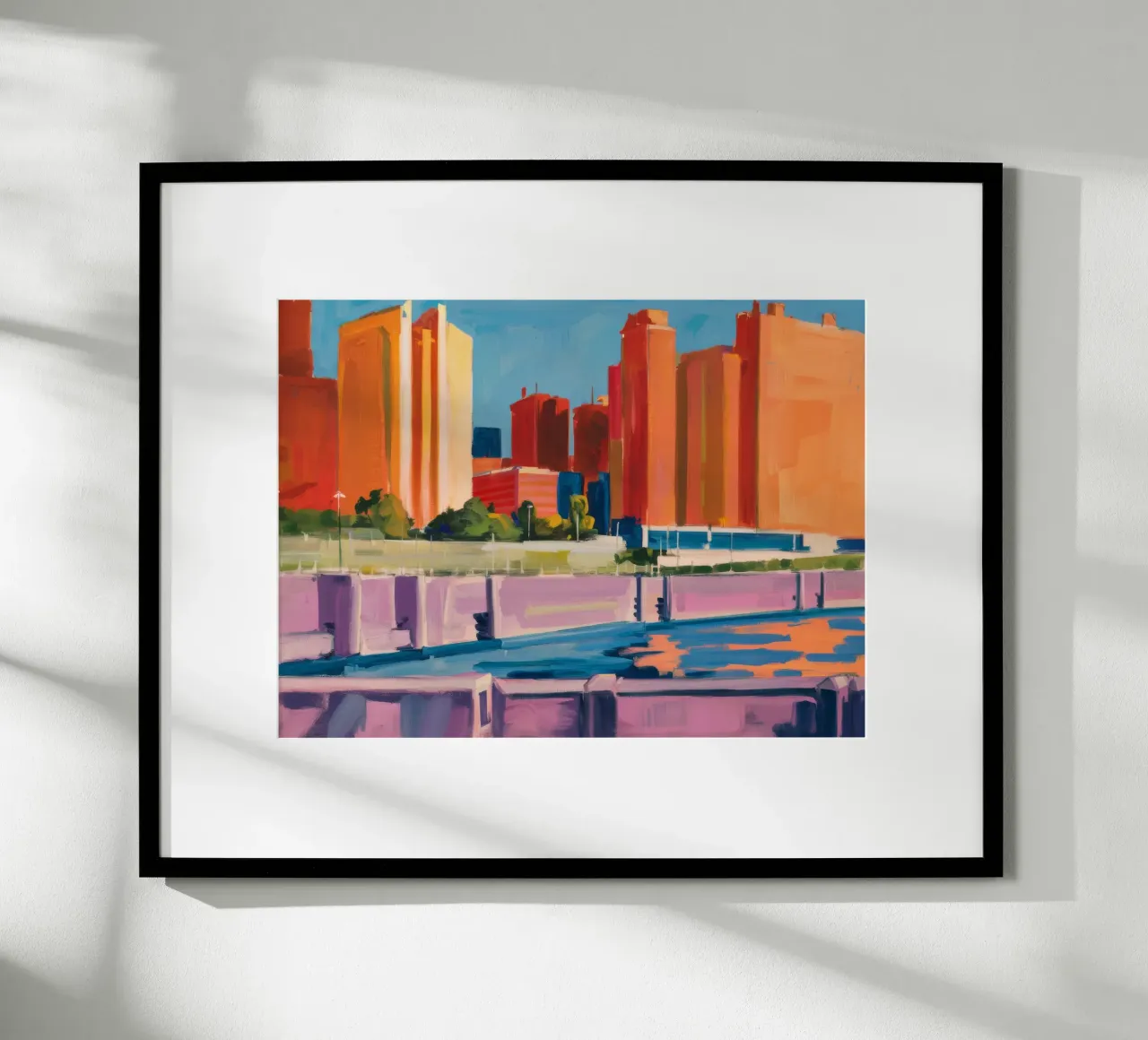 Impulso della città del tramonto poster con telaio in plastica da Mystic Grain