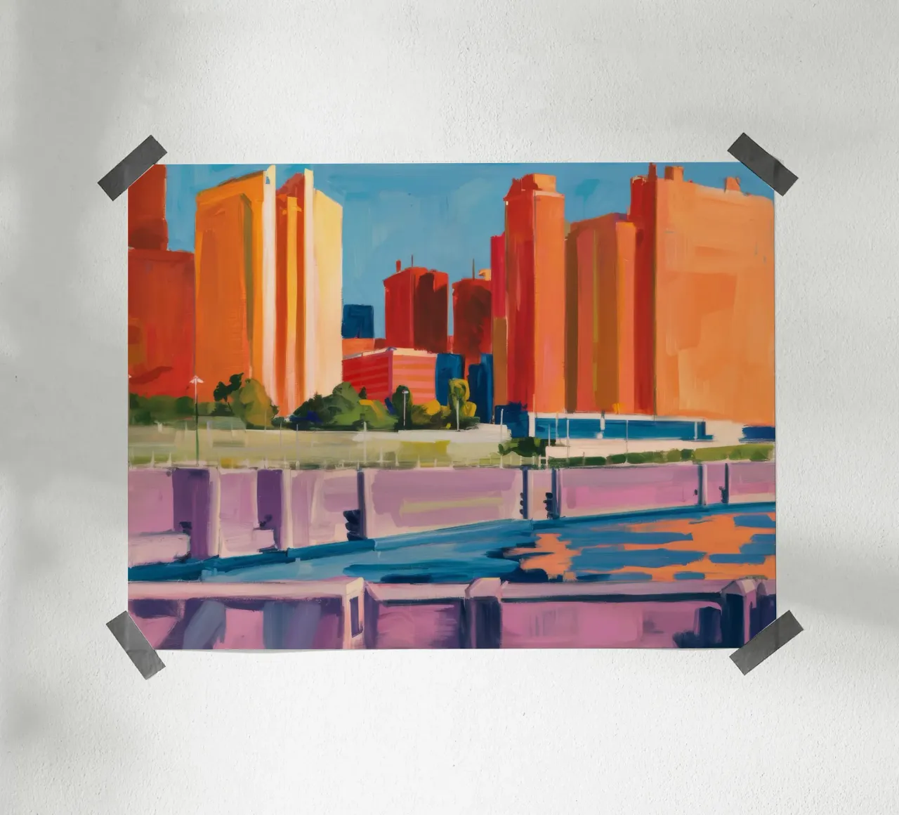 Impulso della città del tramonto poster con telaio in plastica da Mystic Grain