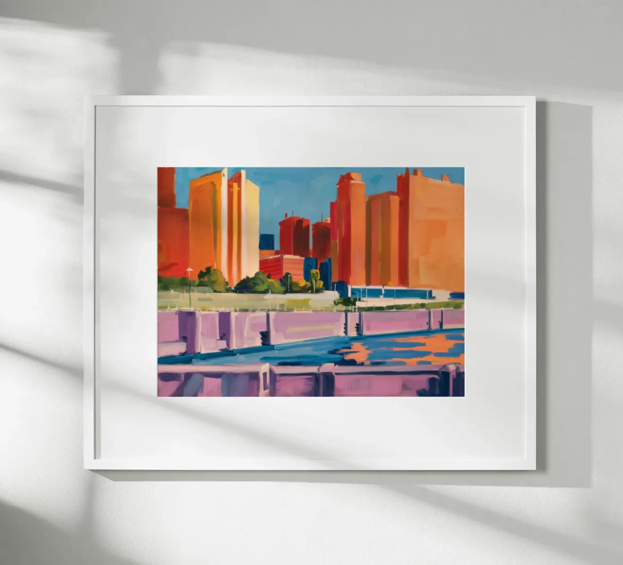Impulso della città del tramonto poster con telaio in plastica da Mystic Grain