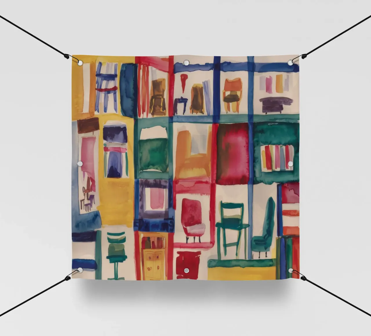 Labirinto di sedie cromatiche telo in pvc da Mystic Grain