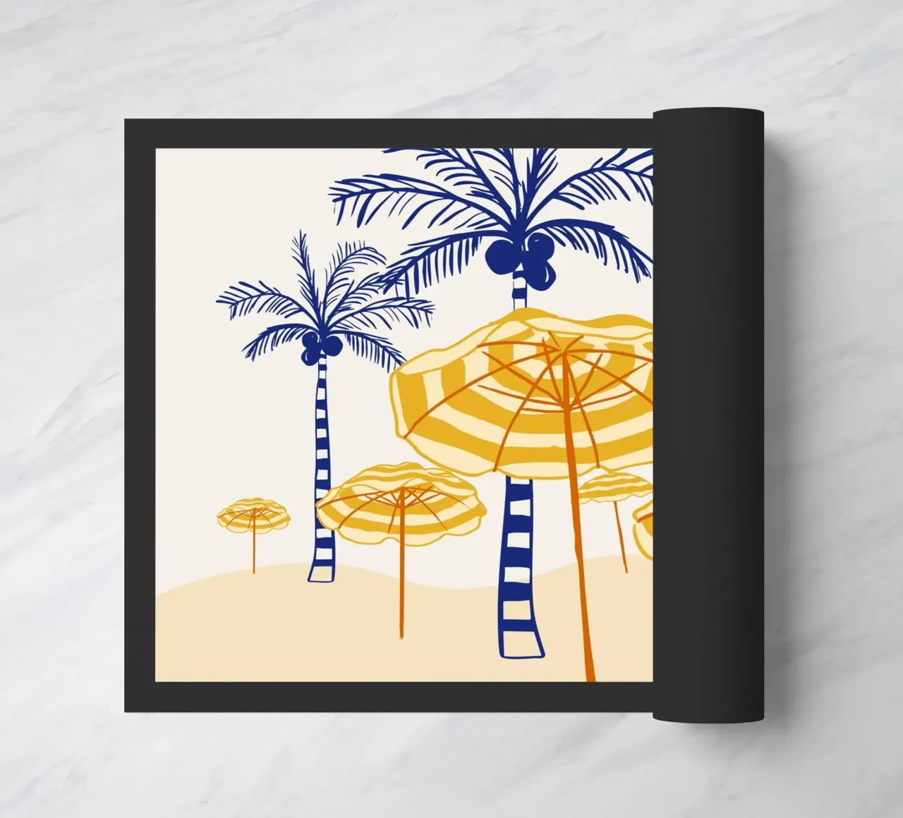 Retro Yellow Beach Vibes - Palmiers, parasols et planches de surf paillasson de EDMPROJECT
