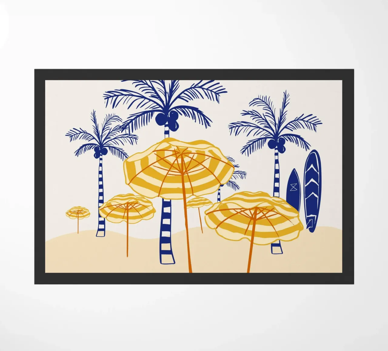 Retro Yellow Beach Vibes - Palmiers, parasols et planches de surf paillasson de EDMPROJECT