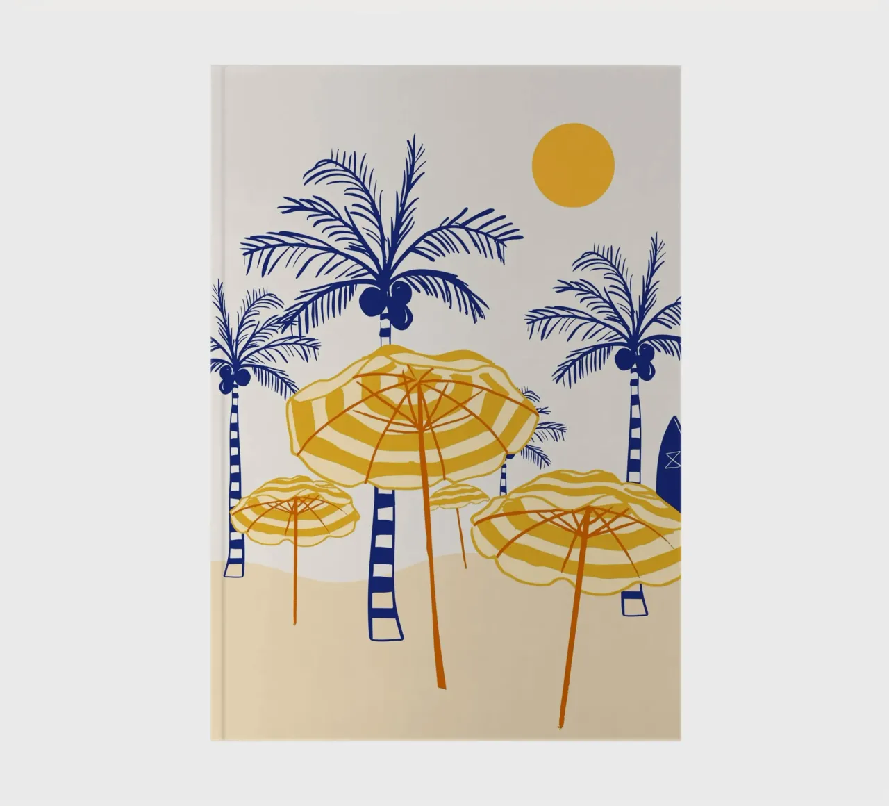 Retro Yellow Beach Vibes – Palms, Umbrellas & Surfboards notebook by EDMPROJECT