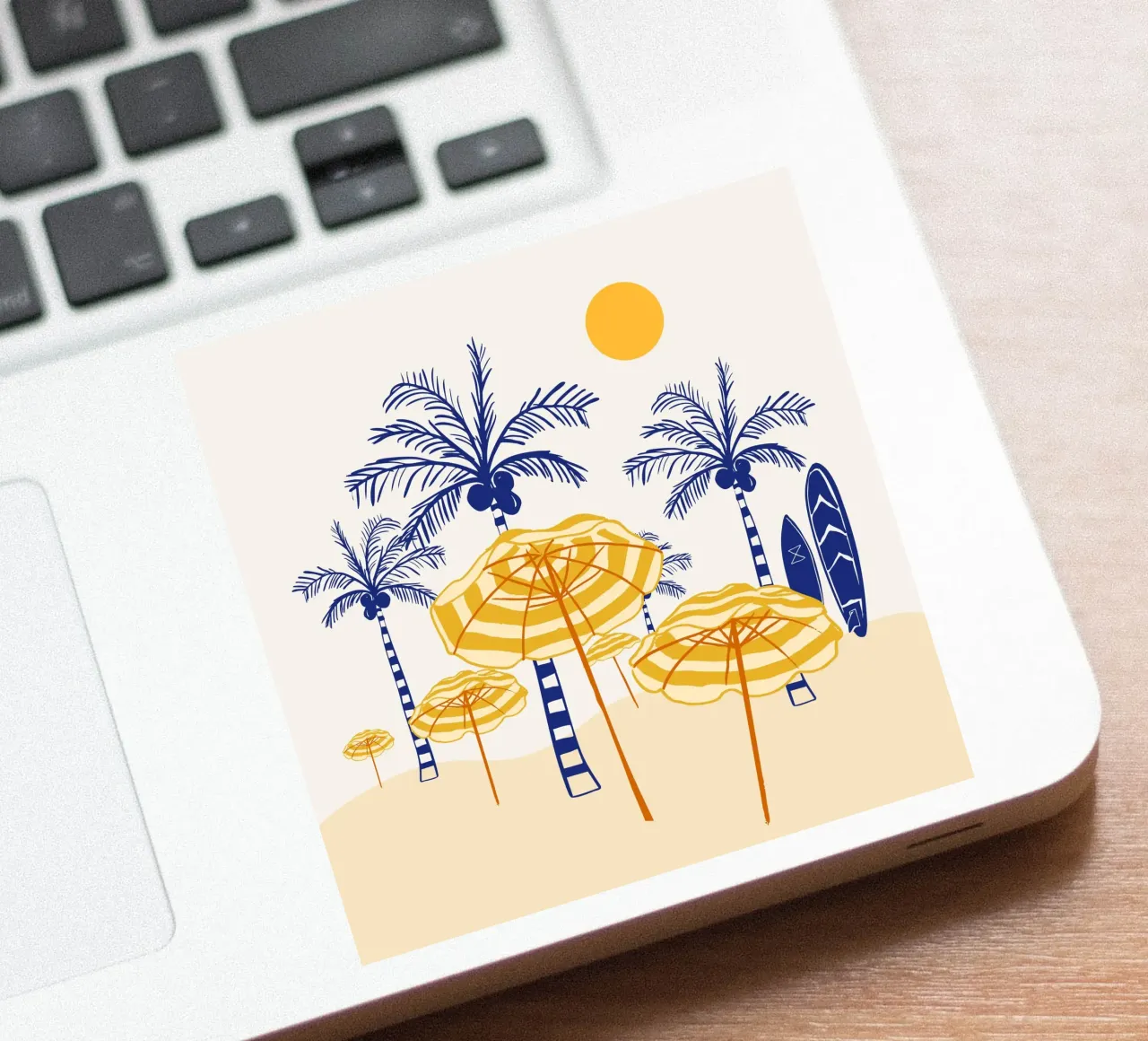 Retro Yellow Beach Vibes – Palms, Umbrellas & Surfboards sticker by EDMPROJECT