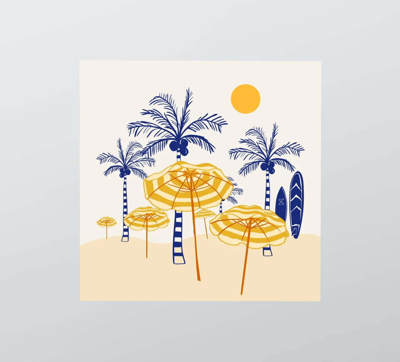 Retro Yellow Beach Vibes – Palms, Umbrellas & Surfboards sticker by EDMPROJECT