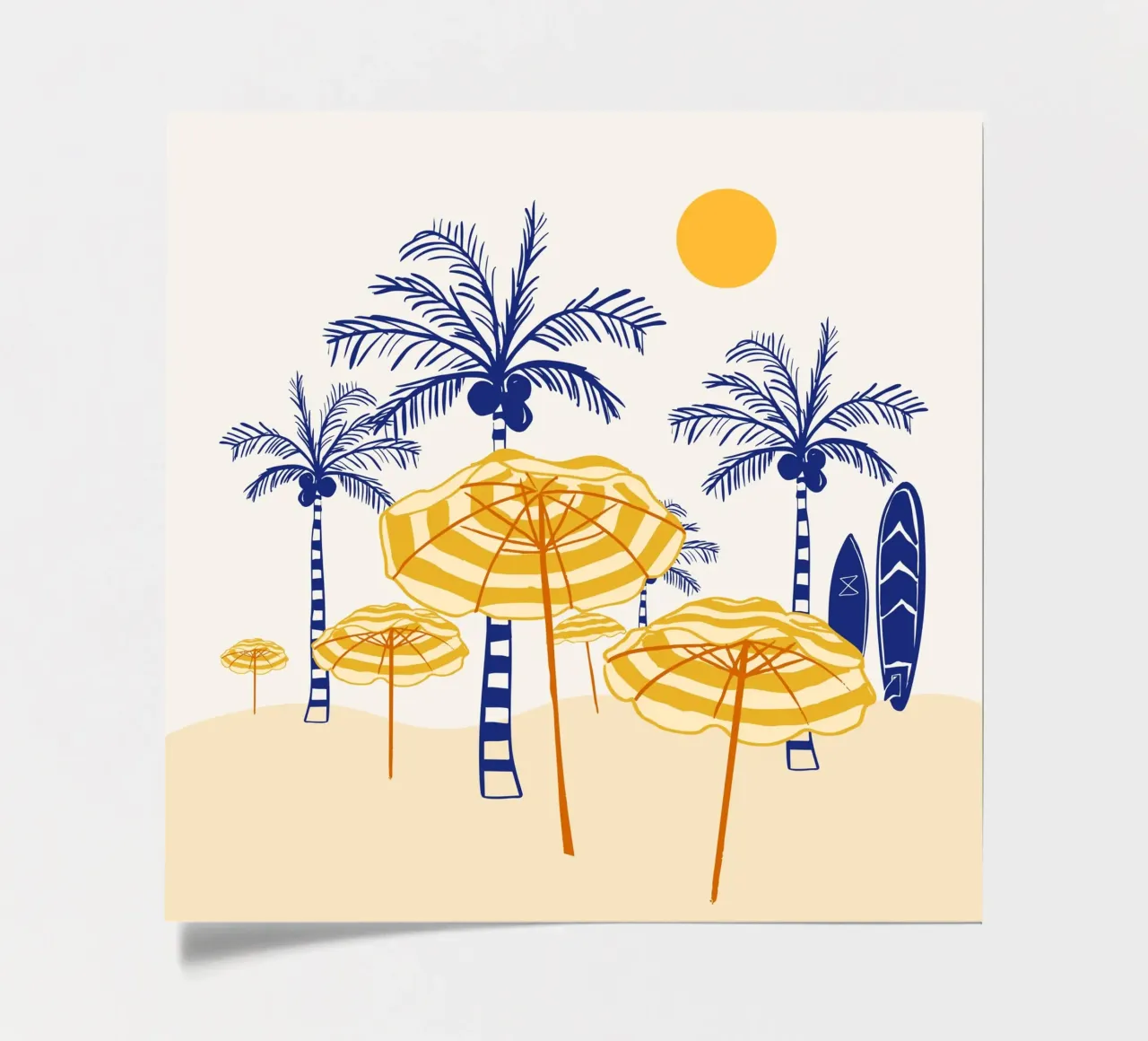 Retro Yellow Beach Vibes – Palms, Umbrellas & Surfboards sticker sheet by EDMPROJECT