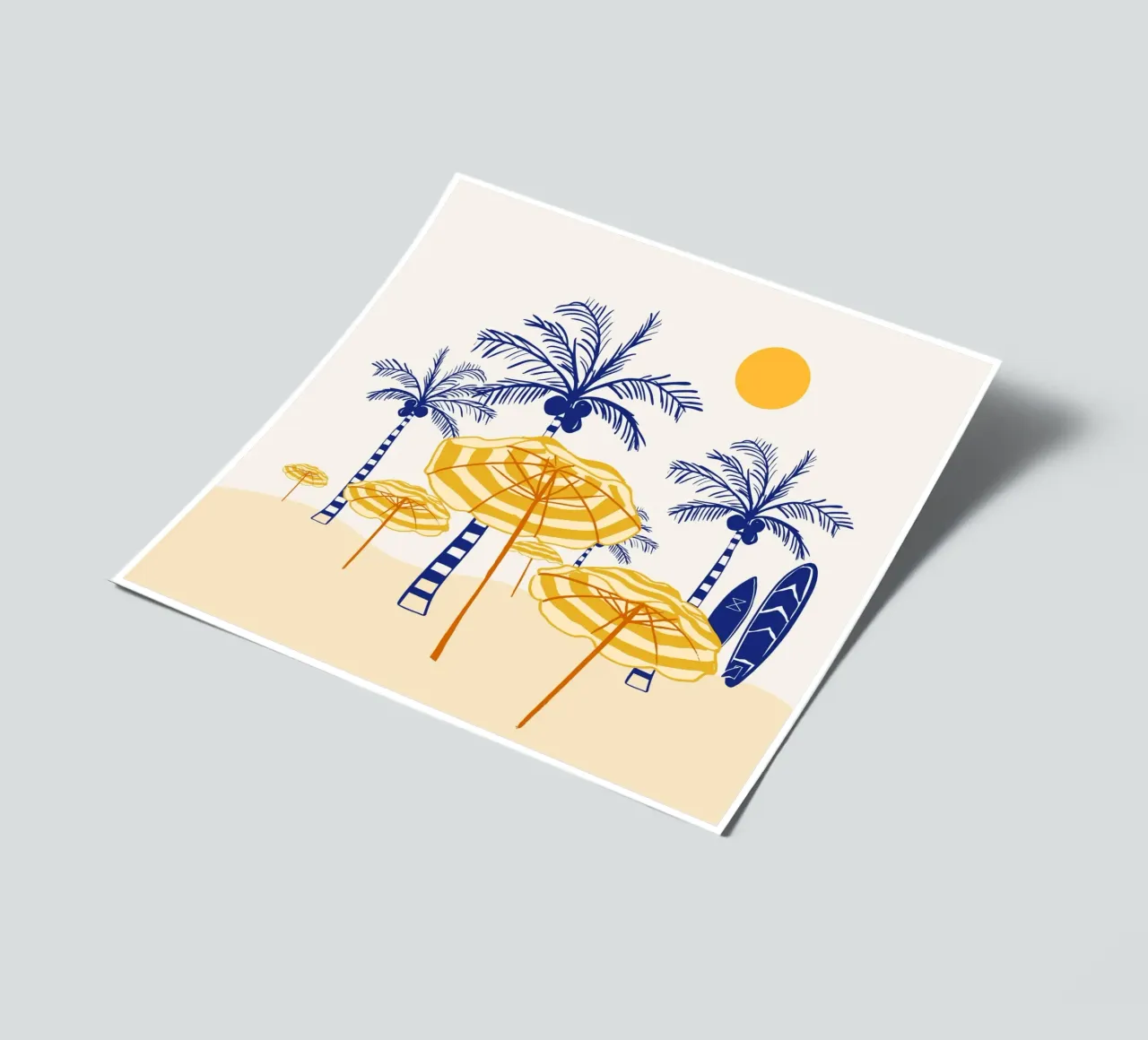 Retro Yellow Beach Vibes – Palms, Umbrellas & Surfboards sticker sheet by EDMPROJECT
