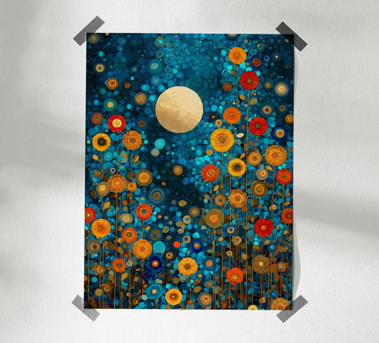 Flowers Garden Abstract D, style Gustav Klimt poster con telaio in alluminio da Mateo