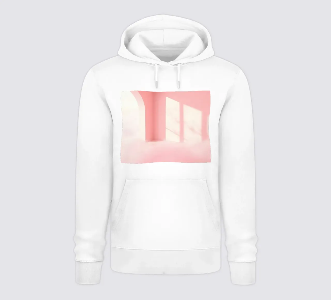 Interni rosa tenue con la luce del sole che proietta ombre in un'atmosfera da sogno. felpa con cappuccio da DesignDoodle