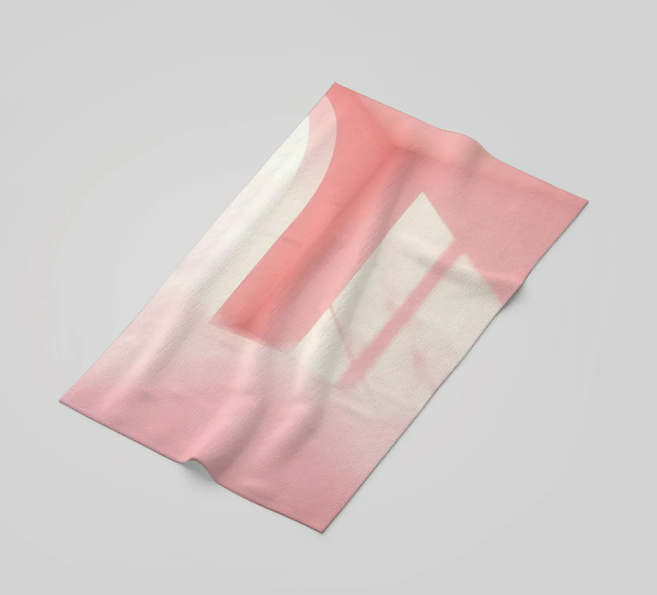 Zachtroze interieur met zonlicht dat schaduwen werpt in een dromerige strandhanddoek van DesignDoodle