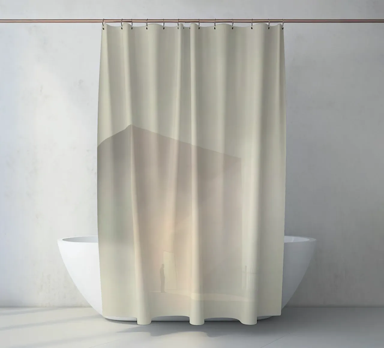 l'uomo si trova davanti a una porta luminosa in un paesaggio nebbioso tenda da doccia da DesignDoodle