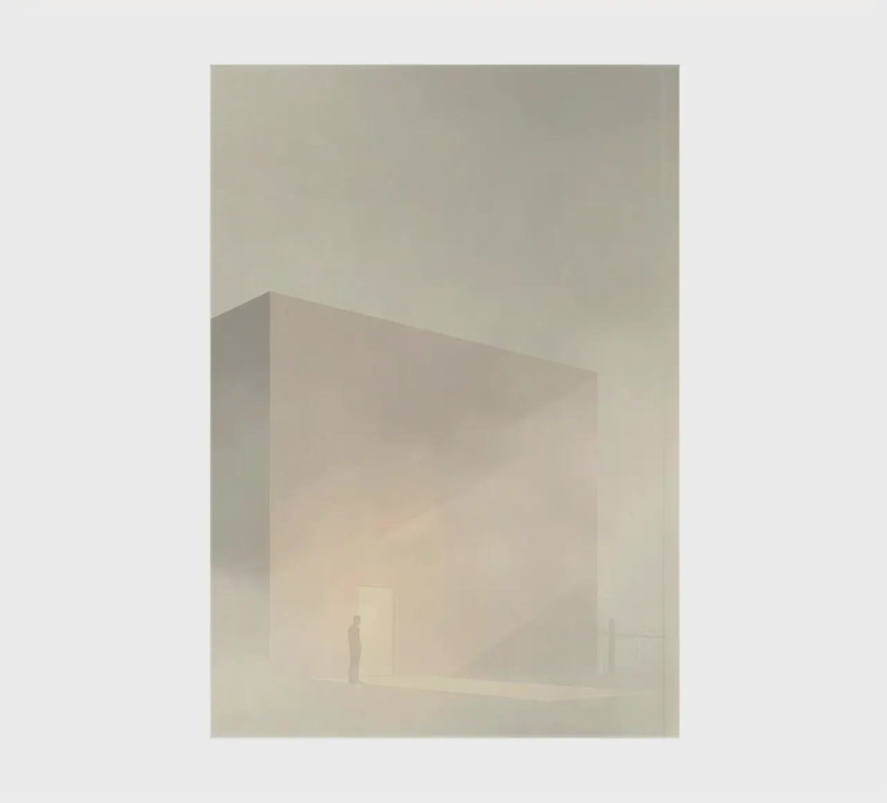 un homme se tient devant une porte lumineuse dans un paysage brumeux carnet de notes de DesignDoodle