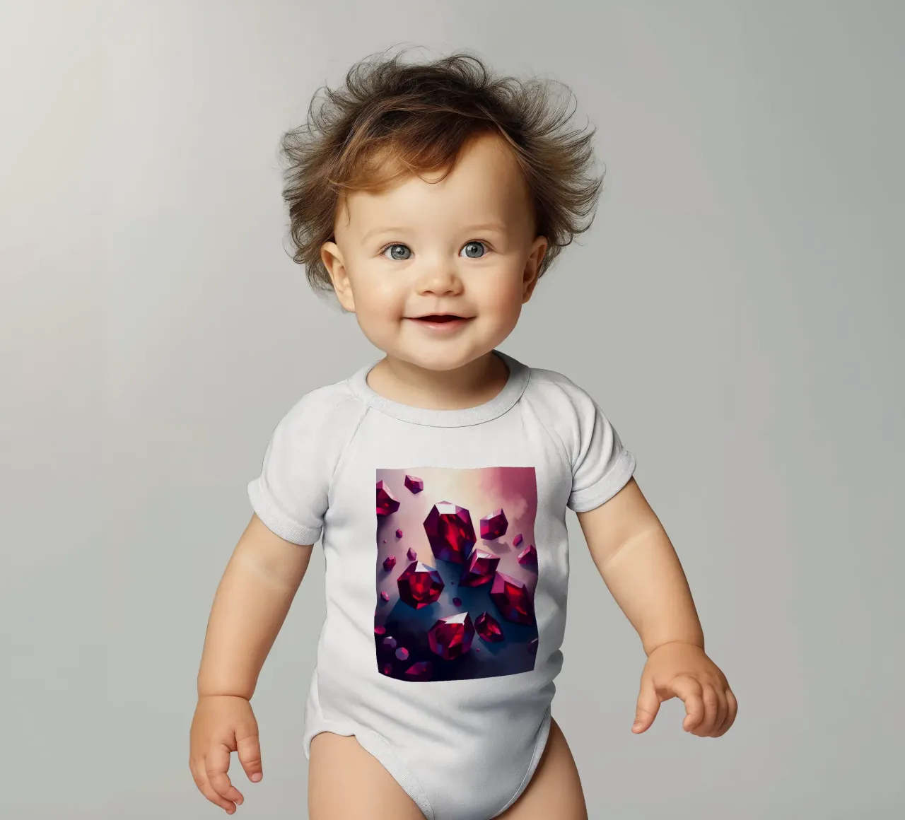 Shimmering red crystals scattered on a colorful background w short-sleeve baby romper by DesignDoodle
